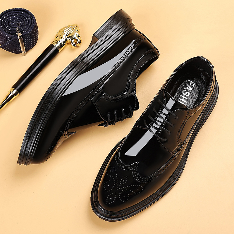 Men Shoes For Wedding - Sepatu Brogue Kulit Paten Pria, Sepatu