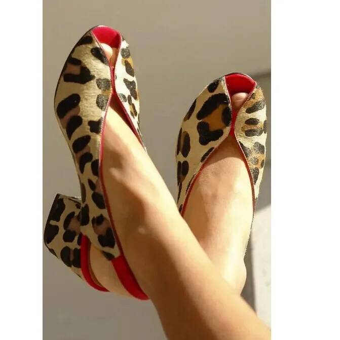 Shoes Heels Men - Sandal Wanita Motif Leopard Peep Toe