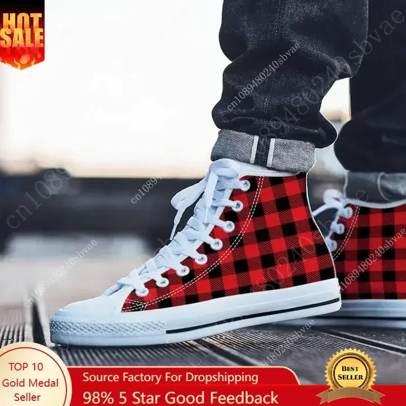 Canvas Sneaker High - Sepatu High Top Kotak-kotak Sepatu Remaja