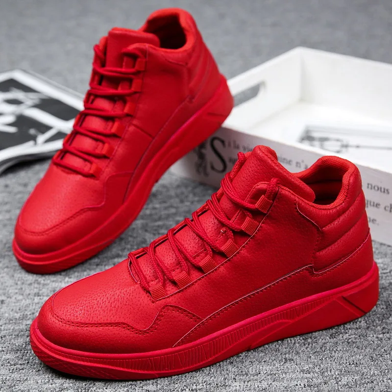 Men Shoes Red Bottom - Sepatu Skate Kulit Merah High-Top Pria,