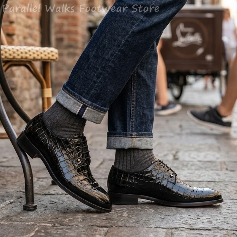 Men Shoes For Wedding - Sepatu Oxford Kulit Paten Pria Motif