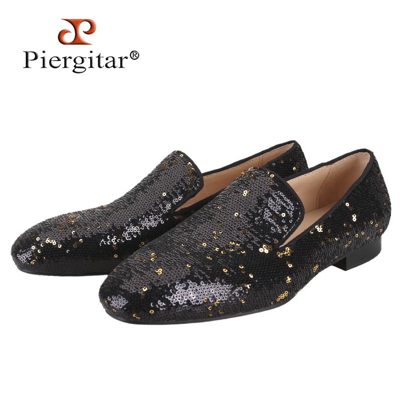 Men Shoes Red Bottom - Piergitar Sepatu Pria Kain Payet Hitam